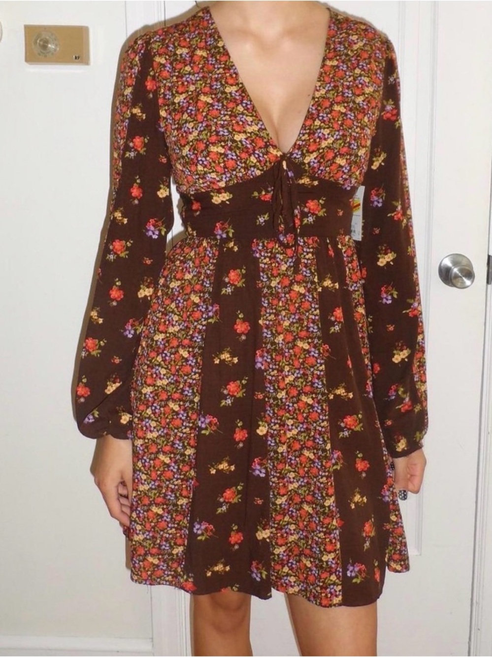 SO Brown Floral Mini Dress